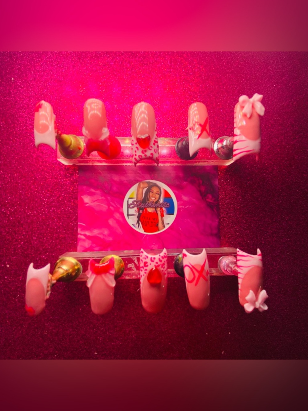 Pink Press-On Nail Set with Hearts & XO Accents